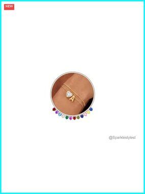14K Gold Plated Heart Initial Birthstone Bracelet Adjustable Charm